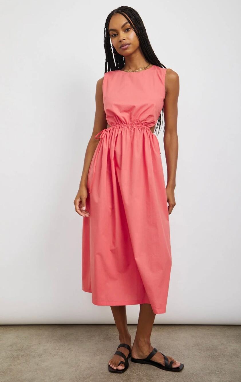 $260 Rails Yvette Midi Cut Out Dress in Spiced Coral Cotton Poplin Size XS